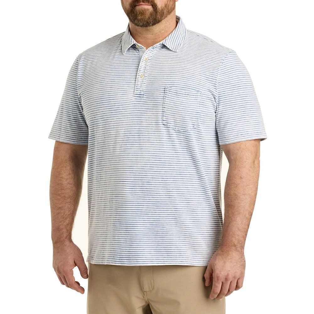 Faherty Mens Isle Striped Polo Sz 2XL Sunwashed Indigo Organic Cotton